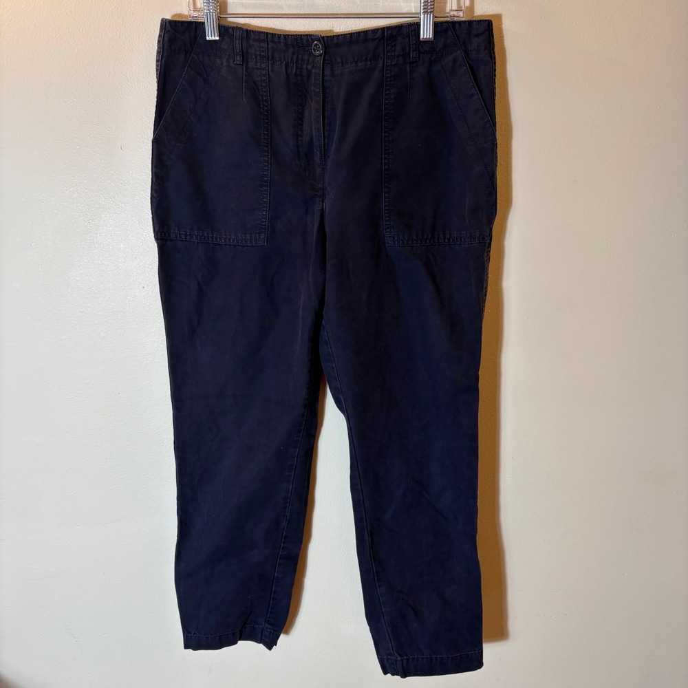 Talbots Slim‎ Cargo Pants Navy Blue Cotton Lyocell Elastic Back Size 12
